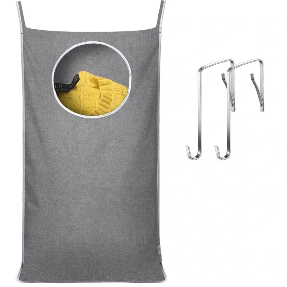 Gray Hanging Laundry Hamper with Hooks (K33)